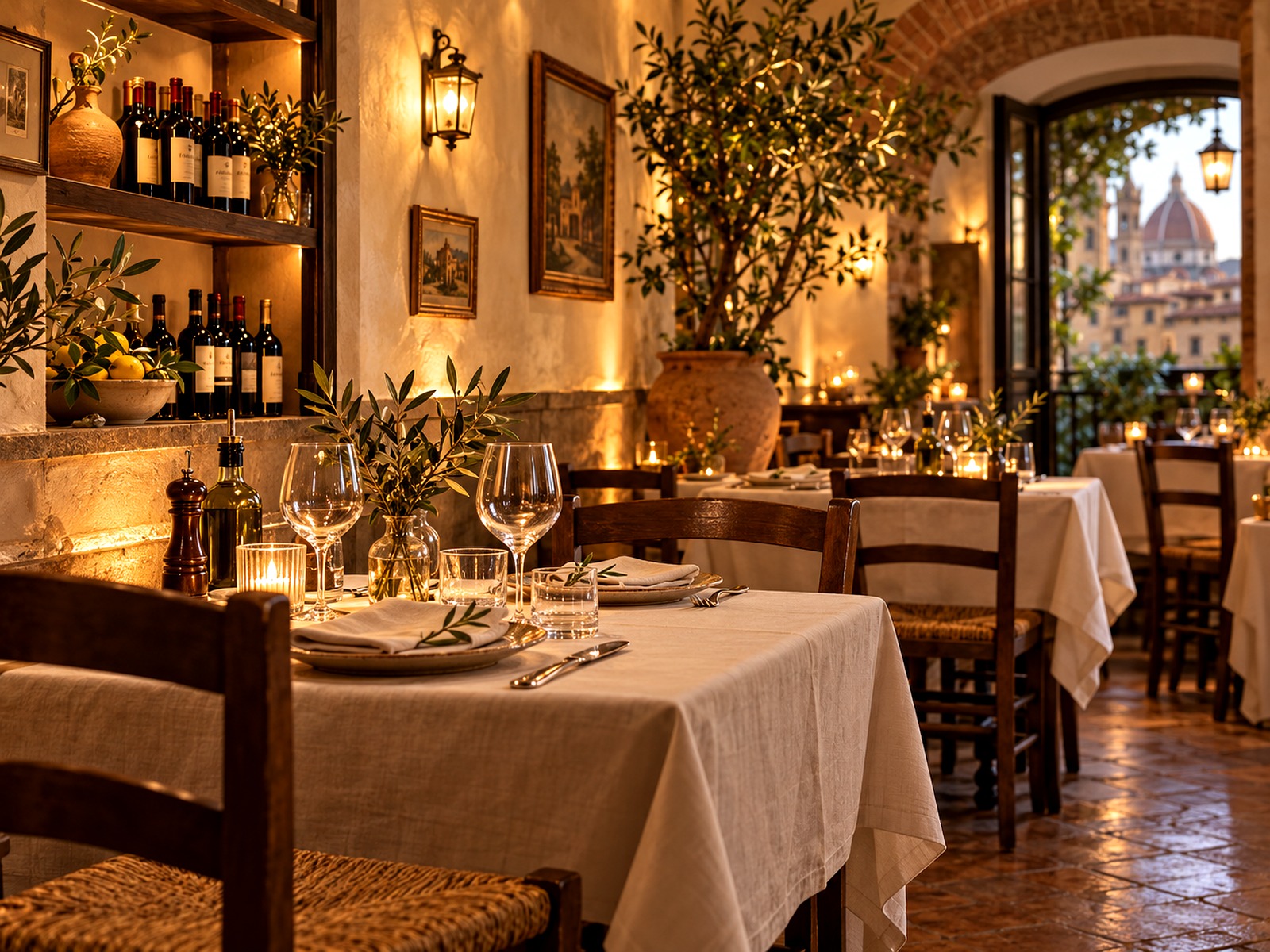 Sala accogliente di una piccola trattoria italiana